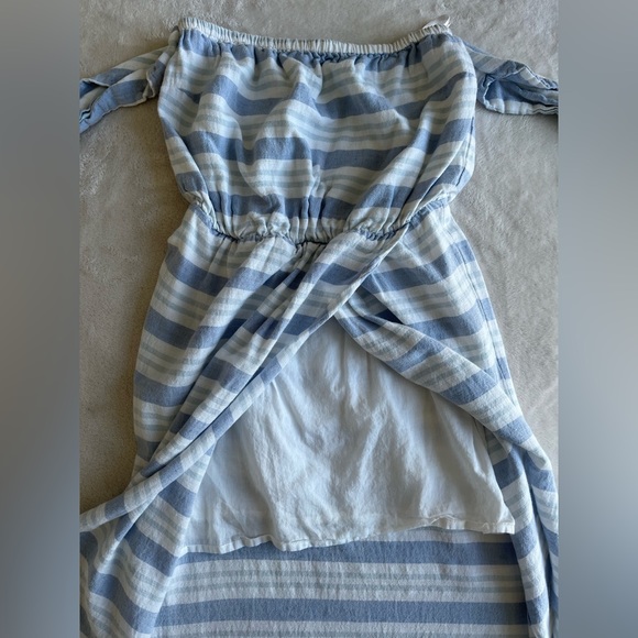 Lovers + Friends Dresses Mira Blue And White Striped Linen Dress Tulip Hem Midi - Picture 3 of 6
